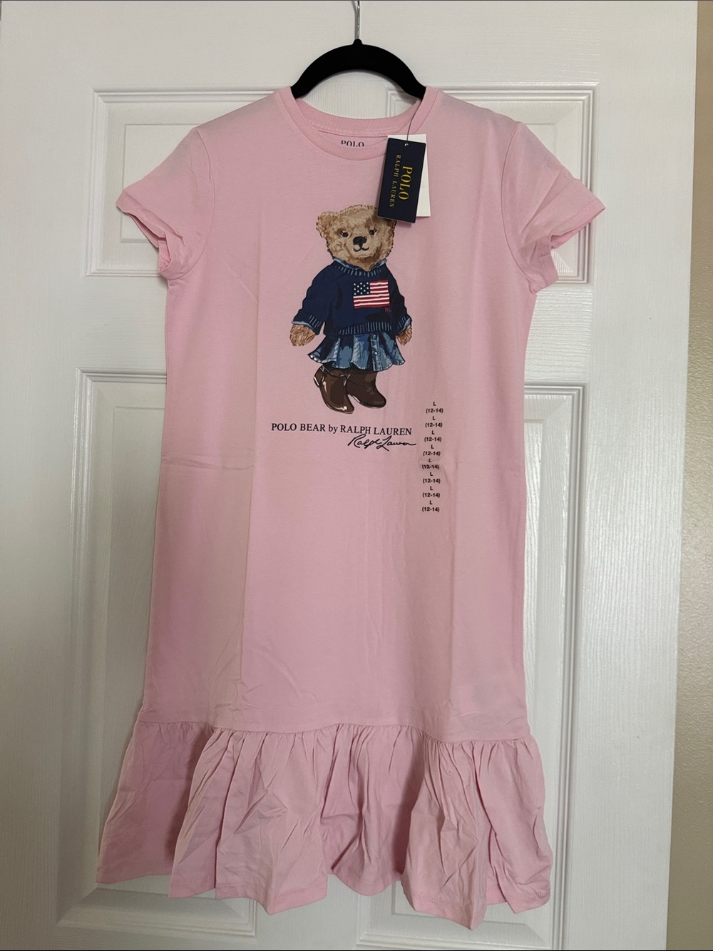 Ralph Lauren Pink Polo Bear Ruffle Hem Tee Dress (Girl)